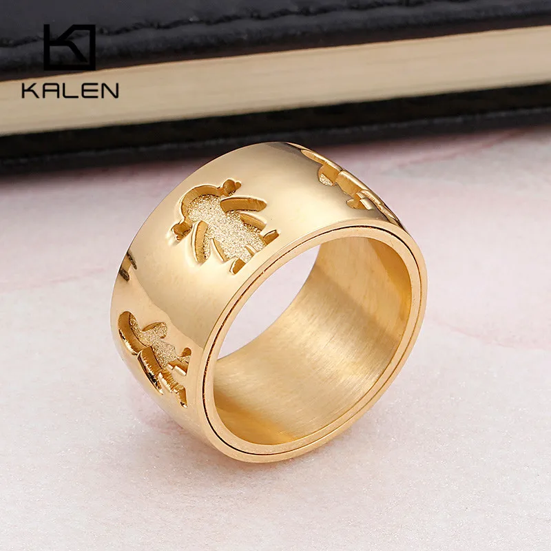 Kalen New Stainless Steel Gold Little Girl & Boy 12mm Width Rings For Women Good Quality Engagement Finger Rings For Family Love