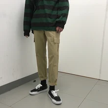 Новые весенние мужские модные узкие брюки-карго в японском стиле Свободные повседневные брюки черного/хаки/зеленого цвета s-xl