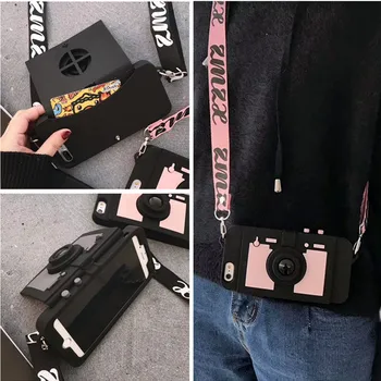 

3D Retro Camera Wallet Card stand holder Phone Case For iPhone 11 pro Max XS MAX XR 7 8 plus 6 X Soft Silicon Back Cover With st