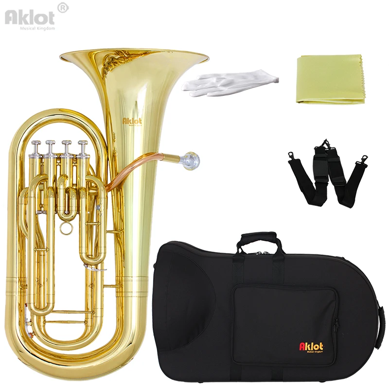 Аклот Bb 4 клапан euphonium лакированные золотого цвета латунь средства ухода за кожей нержавеющая сталь Поршень с холст чехол