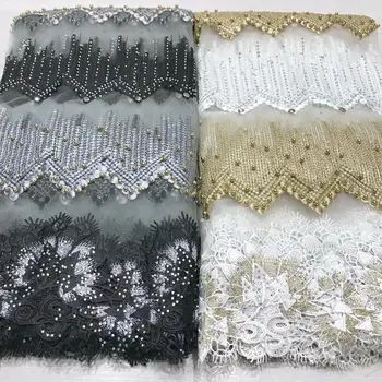 

Double color High Quality 2019 Tulle Stone Beaded French Nigerian Lace Fabrics Pearls Embroidered Guipure African 3d Lace Fabric