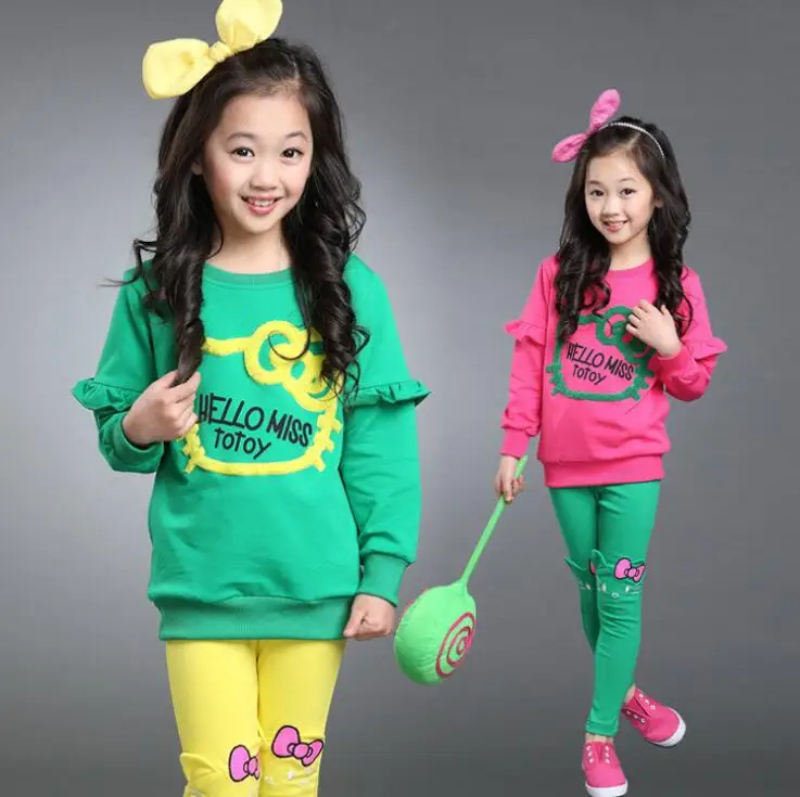 

Girls Hello Kitty Clothing Sets Spring Autumn Cotton Long Sleeve t-shirt+Pants 2pcs Kids Clothes Suit High-quality Sport Set