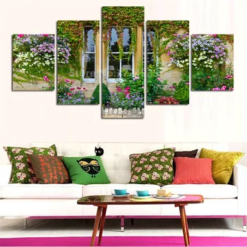 

2017 Hot Sale New Colorful Flowers Canvas Paintings Outside The Window Warm Foreign House For Marriage Room Decoration