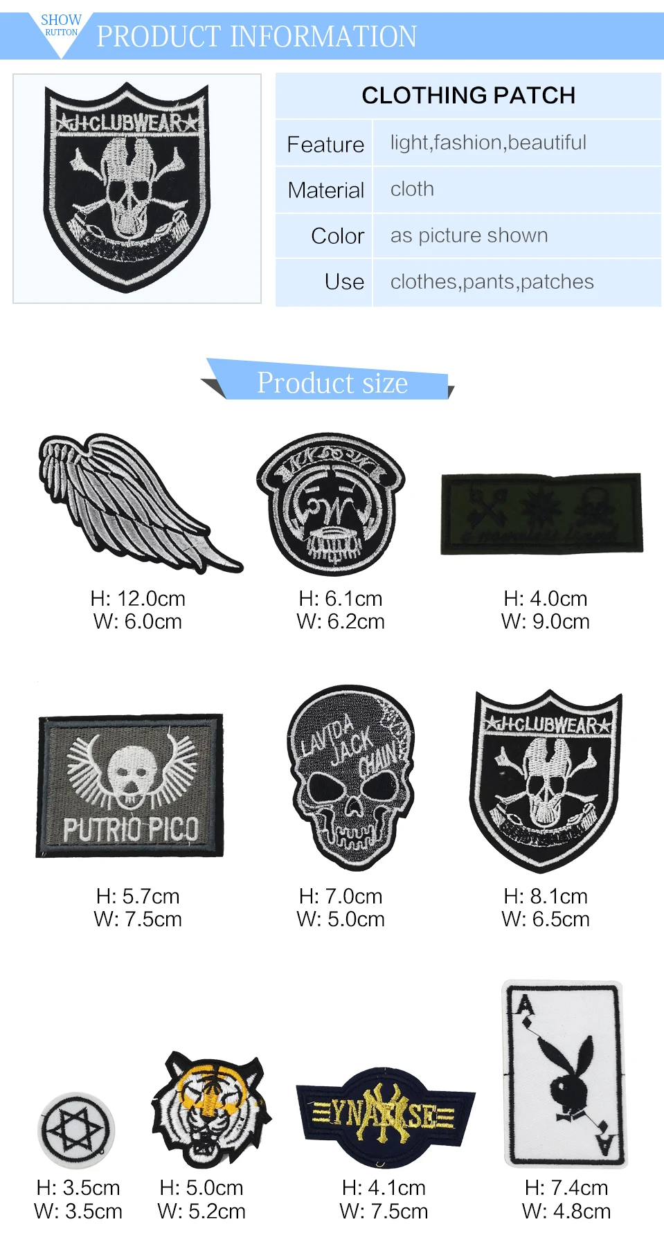 Motorcycle Patches For Jackets Playing Card Applique Skull Wing Tiger Patch Embroidery Iron Patches For Clothing Biker(1)