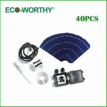 40pcs Solar Cell +Bus Wire+Tabbing Wire+Flux Pen+Junction Box +Cable Monocrystalline Silicon Solar Cell 6×2 for 12V Solar Panel