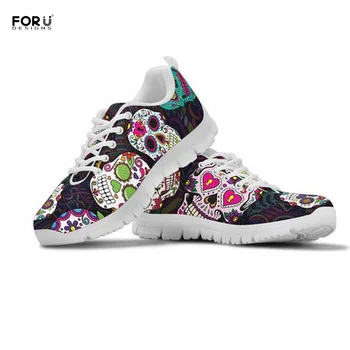 

FORUDESIGNS Trendy Sugar Skulls Art Brand Women Shoes Flats Sneakers Casual Comfortable Autumn Ladies Shoes Breathable Mesh 2018