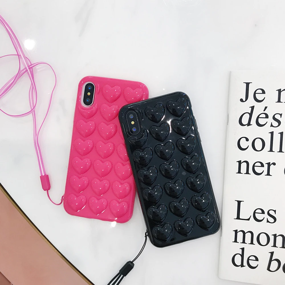 

Cyato Love Heart Candy Color Phone Case For Apple iPhone X 8 7 6S 6 Plus Cute Soft TPU Silicon Back Cover Cases With Lanyard