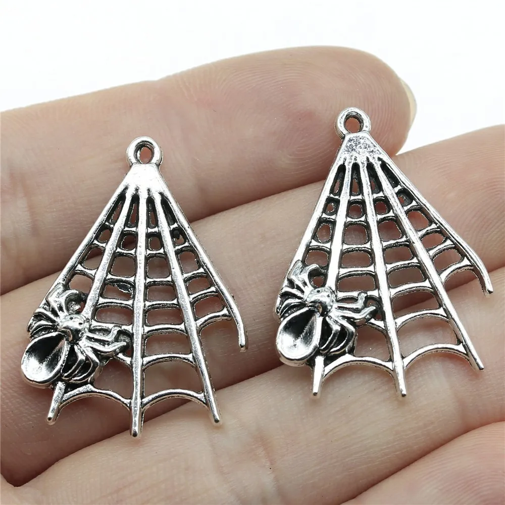 

WYSIWYG 5pcs 32x23mm Antique Silver Plated Cobweb Pendant Spider Web Charm Spider Web Pendants For Jewelry Making