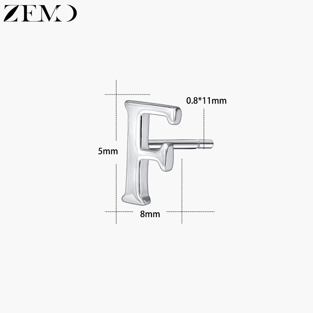 ZEMO серьги-гвоздики для женщин Настоящее серебро 925 проба серьги с инициалами Алфавит серьги-заклепки маленький милый букле d'oreile - Окраска металла: F