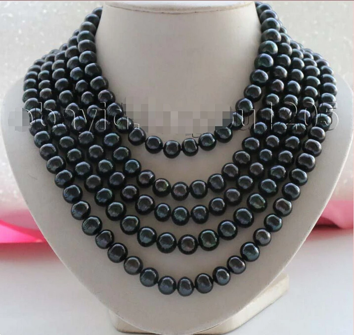 

FREE SHIPPING longest 100" Genuine Natural 11mm Black Round pearl Necklace #f1892!