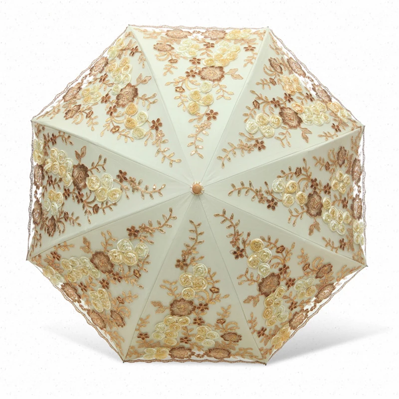 Yesello, кружевные цветочные складные зонты для женщин, складной с УФ защитой, дождливый зонтик с вышивкой, розовый цветочный принт, карманный зонтик