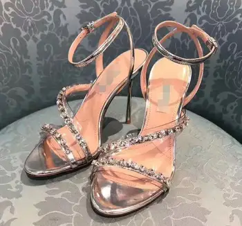 

summer new hand-stitched rhinestone stiletto heel woman sandal sexy open toe banquet sequins women rhinestone PVC sandals