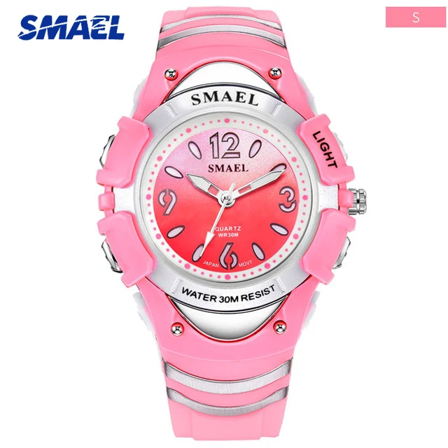 Лидирующий бренд SMAEL модные детские часы ударопрочные спортивные часы для мальчиков и девочек милые студенческие водонепроницаемые часы детские часы Relogio Infantil - Цвет: S-Pink