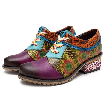 

SONDR purple pumps women shoes lace up heels genuine leather chaussures femmes nouveau 2019 elegant retro ethnic schoenen vrouw