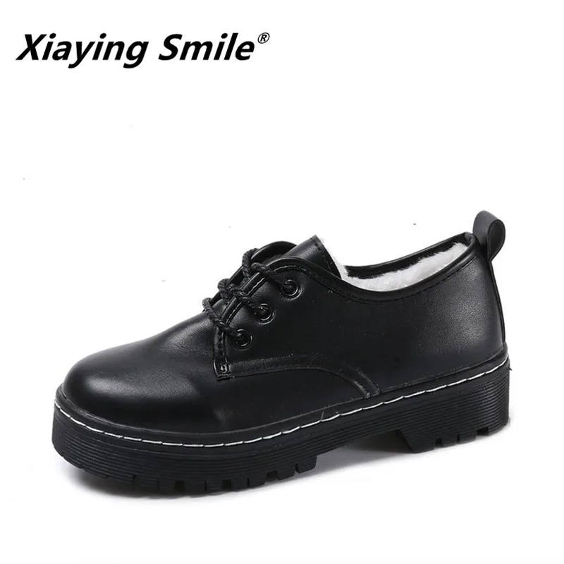 Inverno da Forma para Mulheres Sapatos de Couro pu e Curto Xiaying Sorriso Outono Bombas Novo Estilo Sólidos Senhoras Sapatos Casuais Pelúcia Multiselect