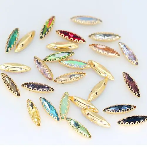 

4x15mm 20pcs/bag horse eye shape glass crystal lace claw rhinestones,Golden base sew on stone for Diy/Clothing accessories
