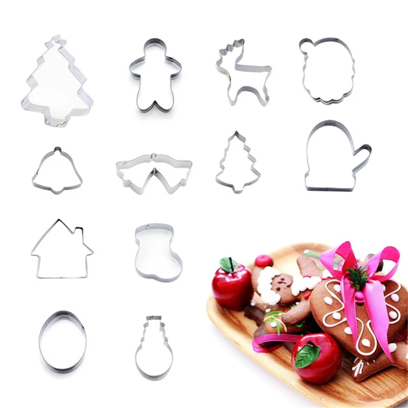 

Christmas Cookie Cutter Stainless Steel Cut Candy Biscuit Mold Cooking Tools Santa Claus Gloves Elk Theme Metal Cutters Mould