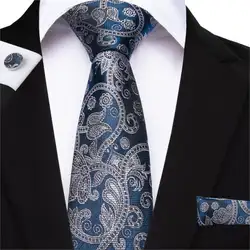 2019 DiBanGu дизайнер 160 см синий, серый Галстуки 100% Шелковый Цветочный галстук носовой платок запонки галстук для Для мужчин Бизнес галстук