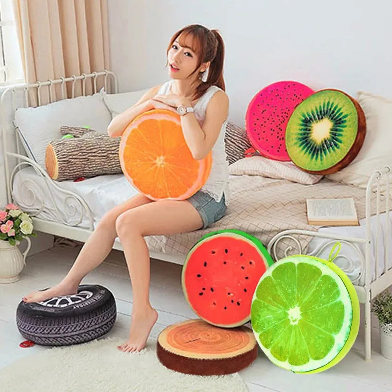 С фруктовым принтом, ПП хлопок, Офисная Подушка на спинку стула, креативная 3D диванная подушка, 33 см, 40 см