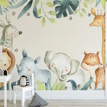 Beibehang пользовательские обои современный мультфильм животных тропический Жираф акварельные растения детская комната задний план стены 3d обои