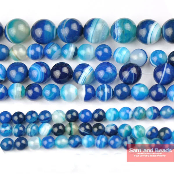 

Free Shipping Natural Stone Blue Stripe Agata Round Loose Beads 4 6 8 10 12MM Pick Size For Jewelry Making SAB04