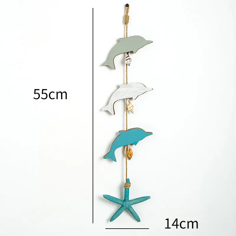 Mediterranean wooden fish string pendant natural shellfish skewer iron anchor string dolphin string small fish string shell wood
