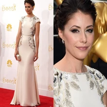 Международные Знаменитости Платья 66-emmy Awards Прекрасный Элегантные Линии Scoop С Коротким Рукавом Горб Развертки Кристаллы Поезд