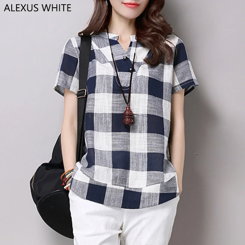 Plus Size Cotton Linen font b Blouses b font Female 2017 Summer font b Women s