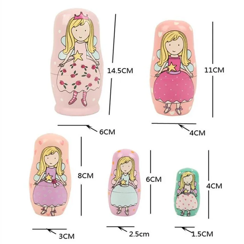 1XSet деревянная матрешка, кукла-матрешка ручной работы, русские куклы, игрушка для детей, для девочек, рождественские подарки, украшение для дома, 6 стилей - Цвет: Angel princess(5Pcs)
