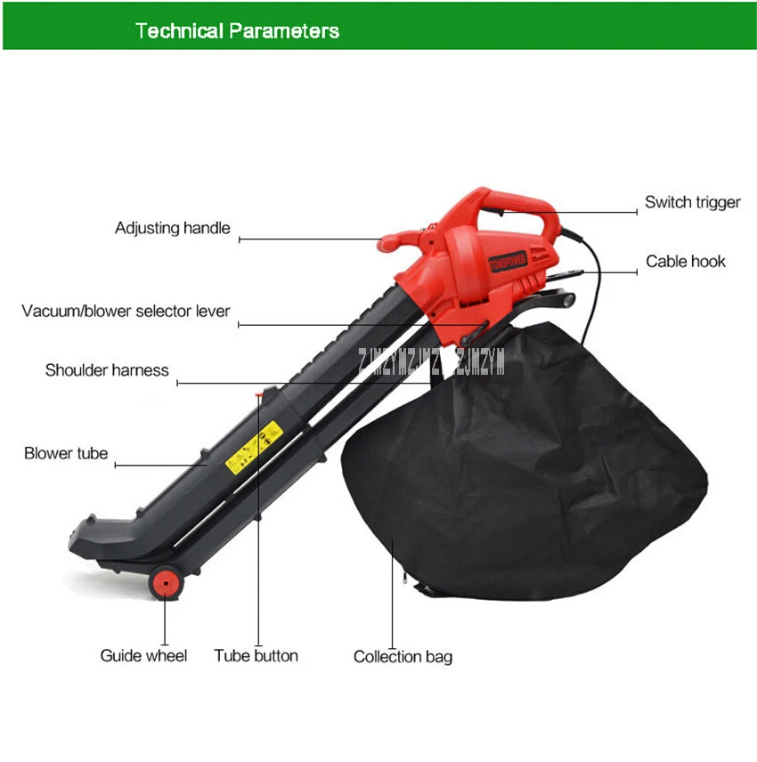 Новая электрическая машина для всасывания листьев, садовый воздуходувка для листьев, мощный вакуум 2800 Вт 220 в 14000 об/мин 275 км/ч с кабелем 10 м