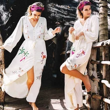 Embroidery Cotton Beach Kaftan Cover up Saida de Praia Swimsuit Bikini cover up Tunics for Beach Pareo Sarong Beachwear Embroidery Cotton Beach Kaftan Cover up Saida de Praia Swimsuit Bikini cover up Tunics for Beach Pareo Sarong Beachwear