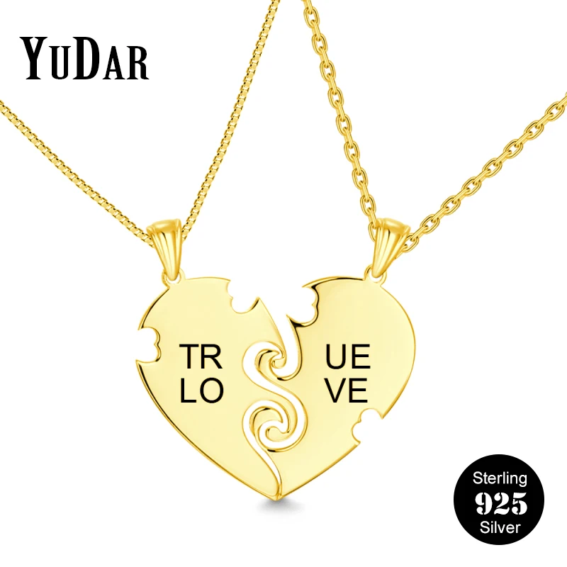 

925 Sterling Silver Personalized Engraved Pendants Necklaces Two Half Hearts True Love Necklaces New Valentine's Gifts YDS-1087
