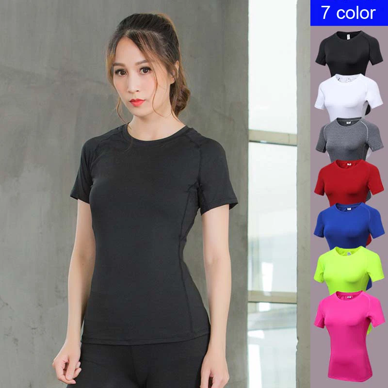 

Women's Skinny PRO Sports Fitness Yoga Training Running Perspiration Quick-drying Short Sleeve T-Shirt Stretch