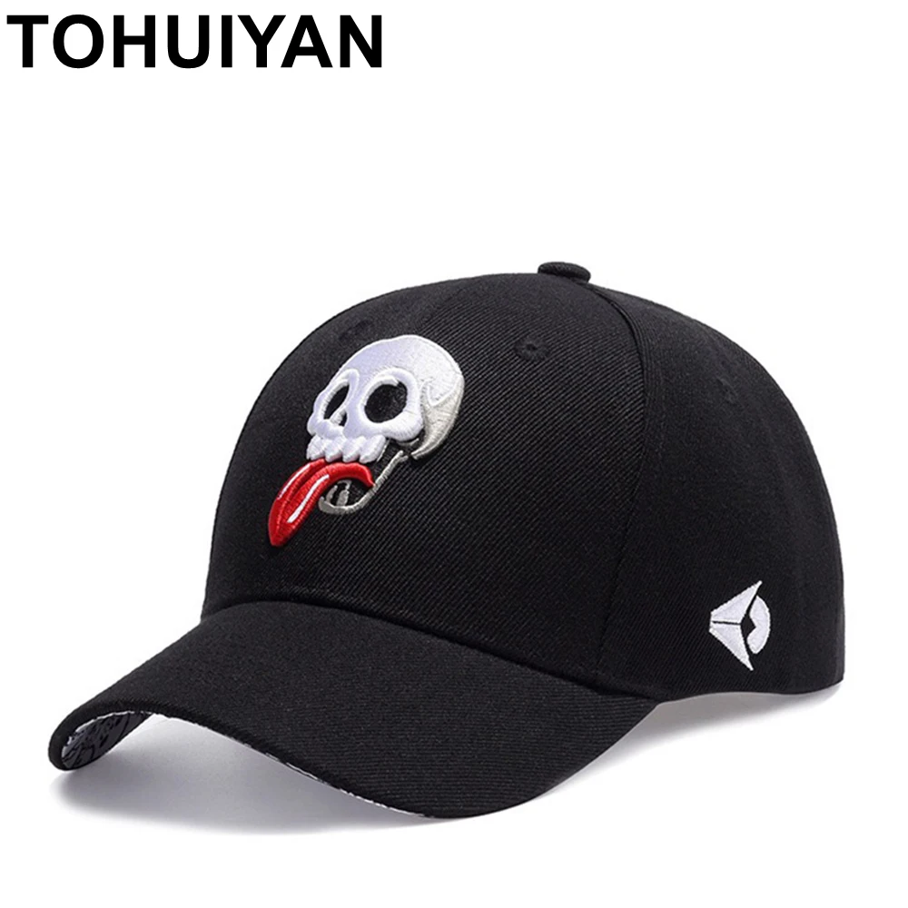 

TOHUIYAN Men Women Funny Skull Embroidery Baseball Cap Casual Adjustable Casquette Hat Unisex Curved Visor Hip Hop Snapback Caps