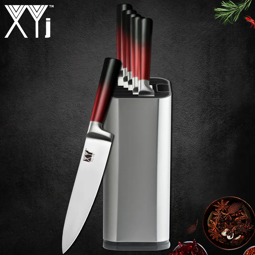 

XYj Stainless Steel Kitchen Knife Set 8'' Knife Holder Gradient Color Handle Chef Bread Slicing Santoku Utility Paring Knife