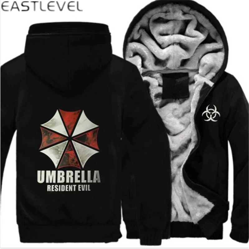Dropshipping Game Umbrella Resident Evil For Mens Hoodies Zipper Sweatshirt Jacket Winter Warmth Fleece Thicken Jacket Coat