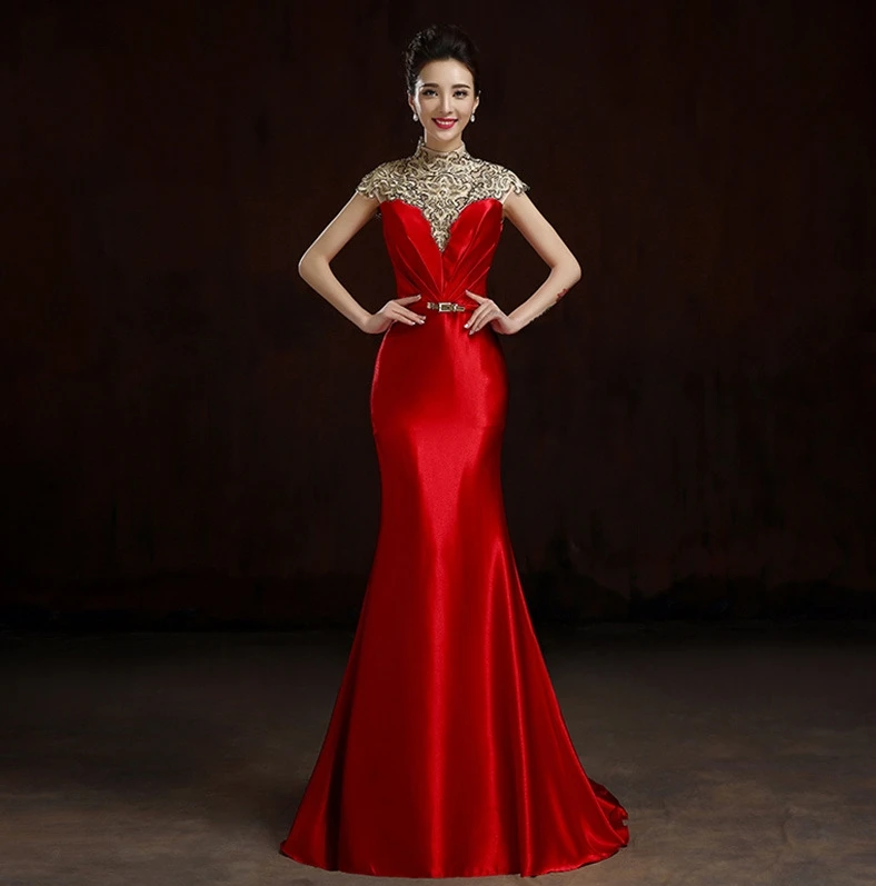 Vestidos de festa 2019 Очаровательная Высокая средства ухода за кожей Шеи бусины Длинные Выпускные платья Elegnat красный кепки рукавом вечеринка