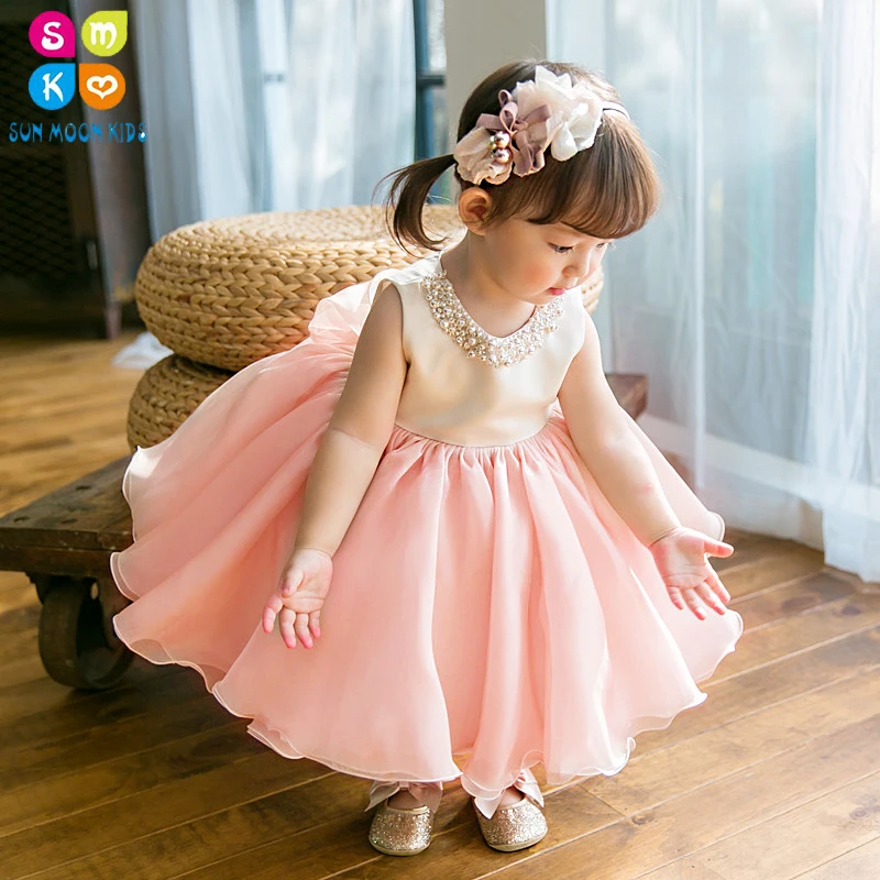 

High Quality Baby Girl Dress Pink Chiffon Baptism Dress For Girl Infant 1 Year Birthday Dress For Christening Gowns 6-24M
