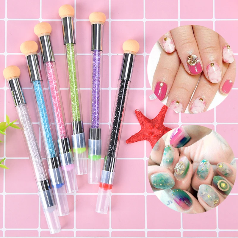 

Gradual Color Transfer Rhinestone Sequins Pick Up Paint Pen 2 Heads Nail Art Sponge Gradient Brush Acrylic Gel Polish
