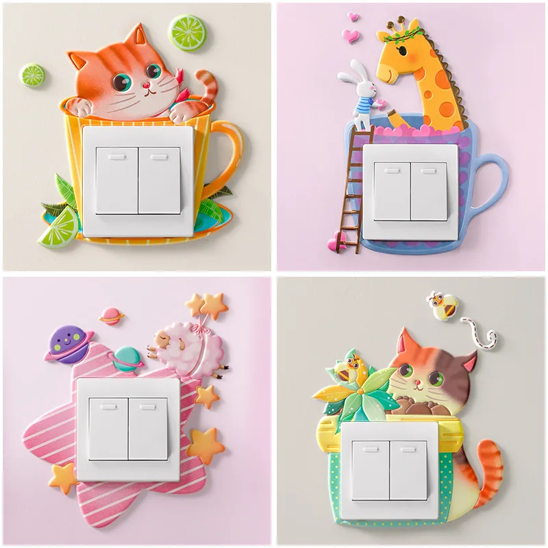 

Animal Unicorn Flamingo Cover Cartoon Room Decor 3D Wall Silicone On-off Switch Luminous Light Switch Outlet Wall Sticker