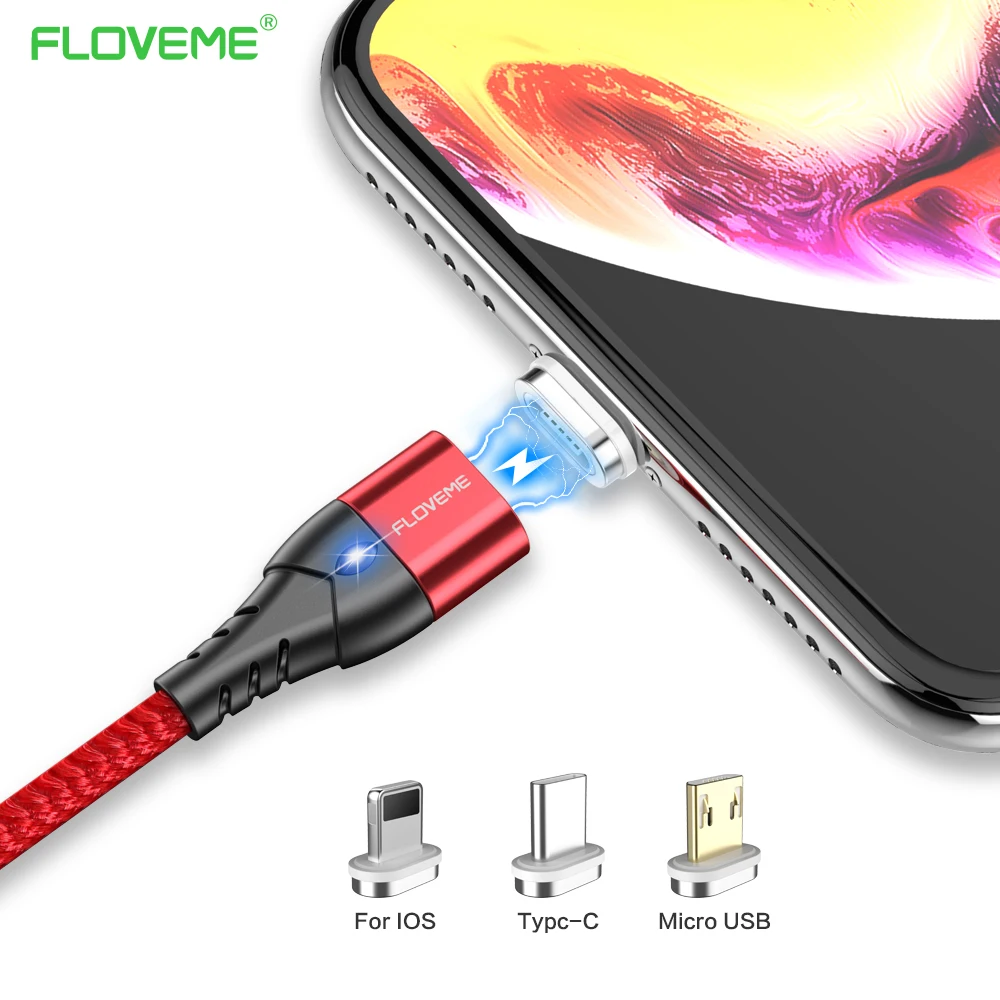 

FLOVEME Magnetic USB Cable For iPhone XR XS MAX X 3A Fast Charging Type C Micro USB Cable For Samsung S9 Note 9