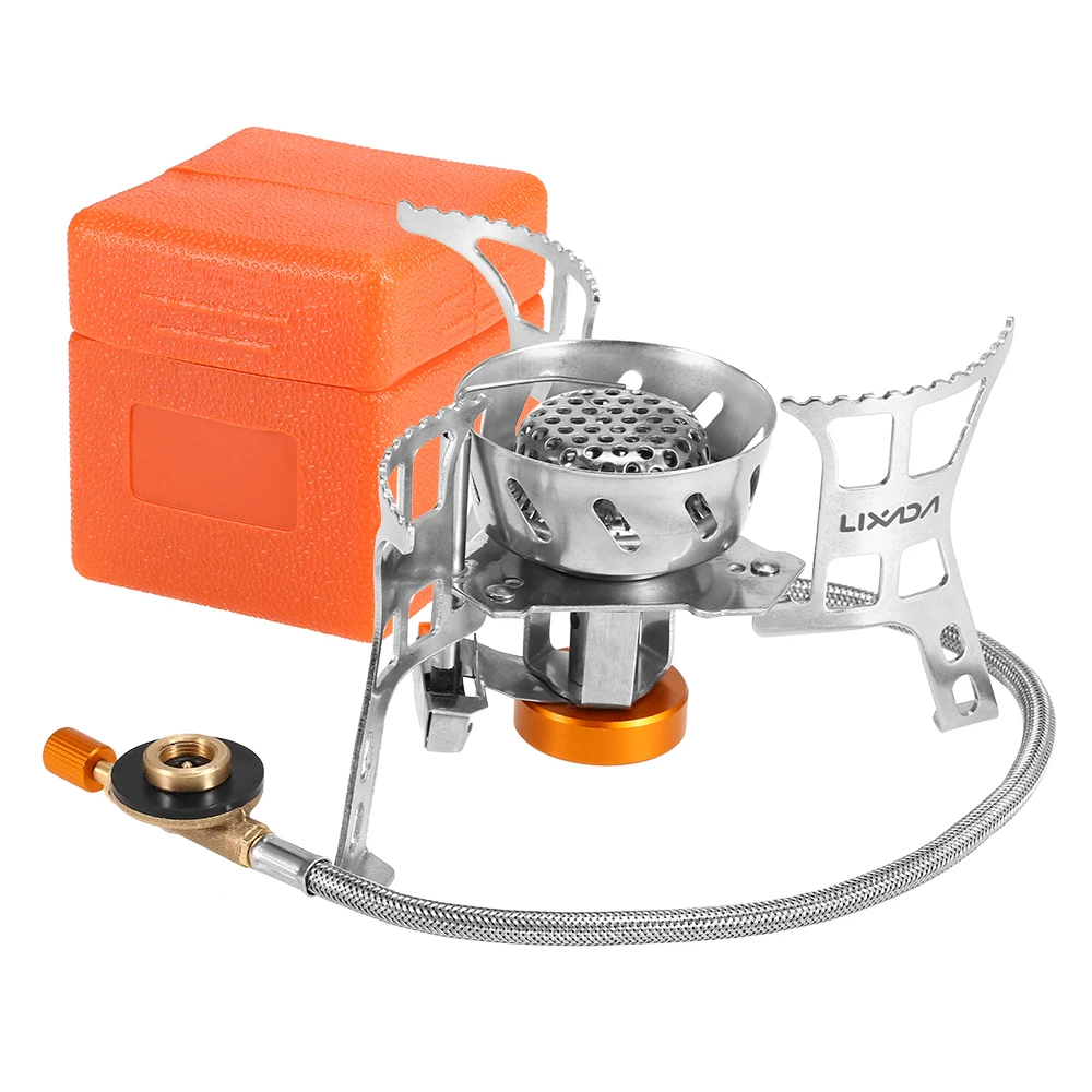 

Portable Windproof Camping Gas Stove Outdoor Cooking Stove Foldable Split Burner with Gas Conversion Head Adapter