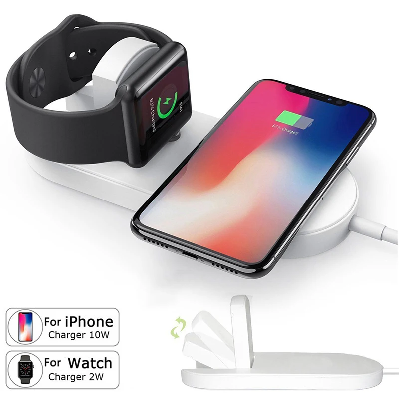 2 в 1 QI Беспроводное зарядное устройство 10 Вт 7 5 Быстрая зарядка для Apple Watch iPhone 8 X