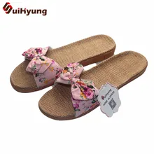 Suihyung, zapatillas de lino para mujer, zapatillas de playa informales de verano, zapatillas de lino para mujer, sandalias bohemias con lazo Floral