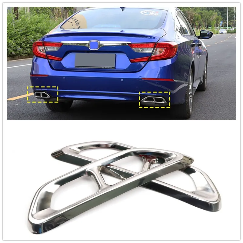 

Stainless Steel Exhaust muffler tail Pipe Outlet Decoration Cover Trim 2pcs For Honda Accord 2018