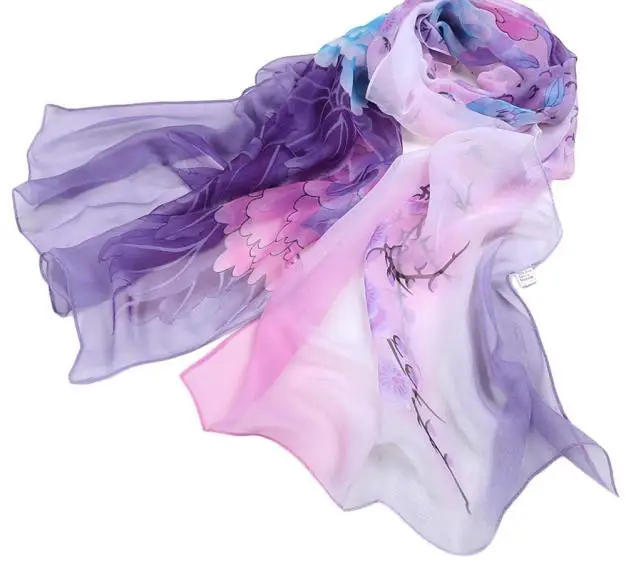 

2019 Shawl Women Ladies Chiffon Purple Floral Pattern Scarf Soft Wrap Long Shawl Warm and light scarf L308