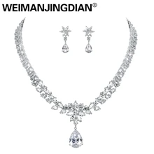 WEIMANJINGDIAN Искрящийся фианит колье-капля и маркиза цветок CZ серьги свадебный набор для женщин невесты