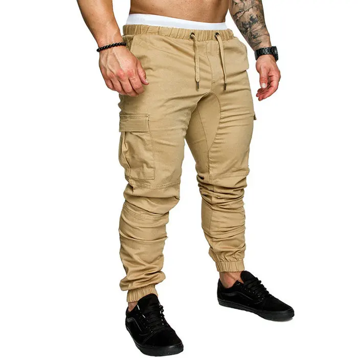2019 Новые мужские брюки для бега Твердые multi-карман Штаны пот Штаны осень Для мужчин Штаны хип-хоп шаровары, штаны для бега Штаны M-4XL