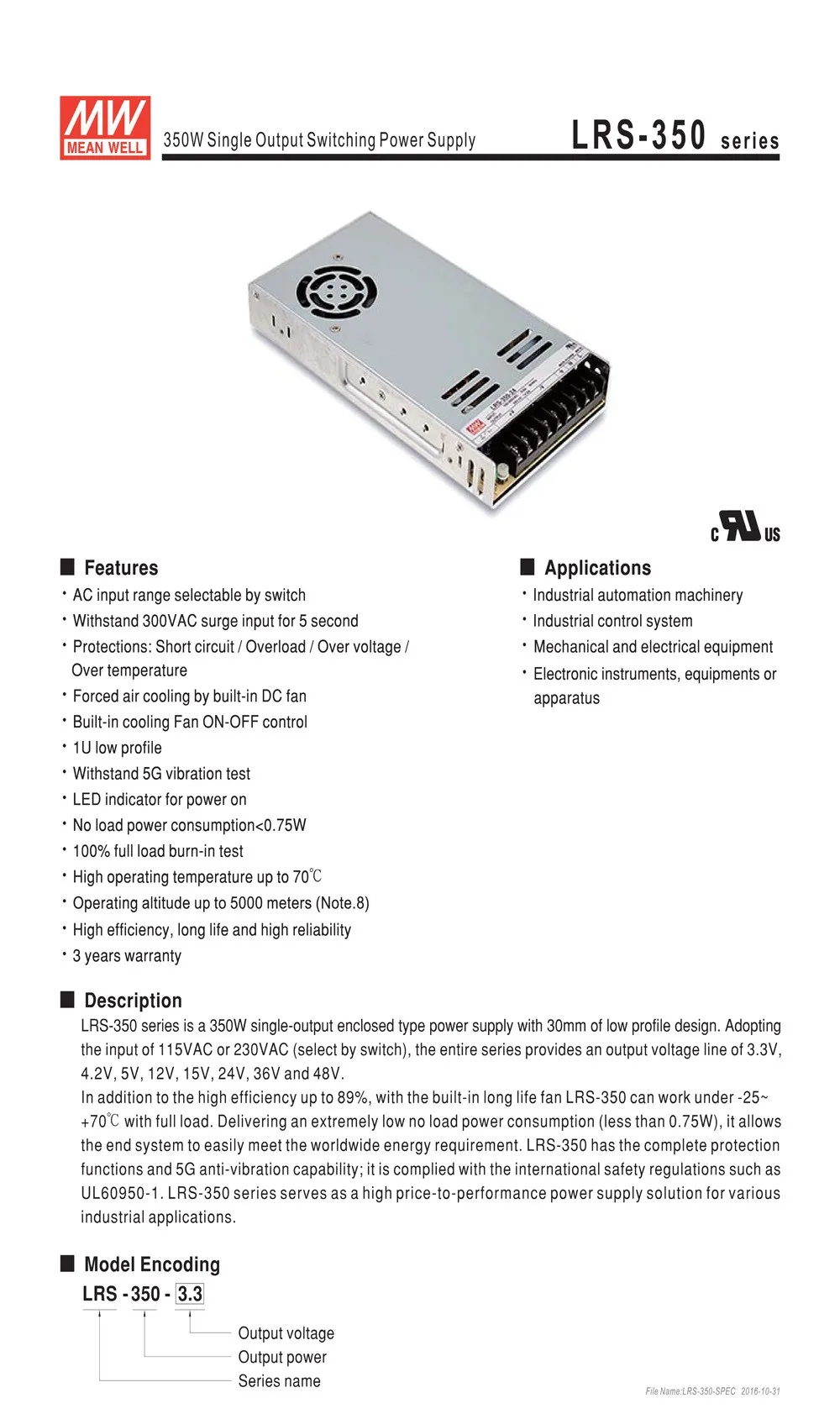 Подлинная Meanwell LRS-350-12 питания с одним выходом, 350w 12v 29a товара Mean well! Электропитание