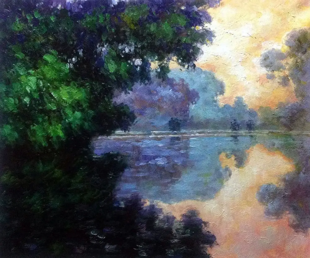 

Morning on the Seine near Giverny Claude Monet Oil Painting on Canvas Handpainted 100% Famous Wall Art for Living Room